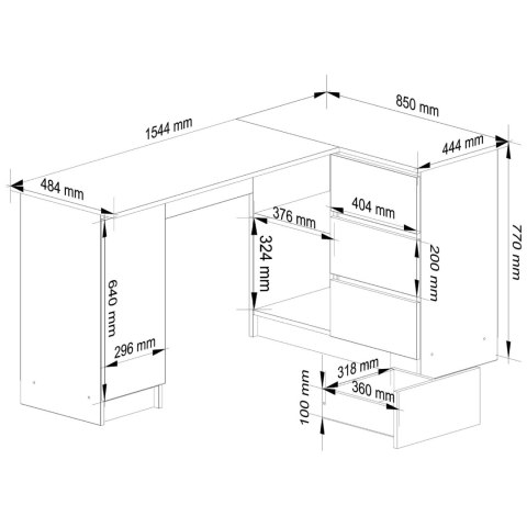 BIURKO NAROŻNE B20 155 cm PRAWE PK CZARNY POŁYSK