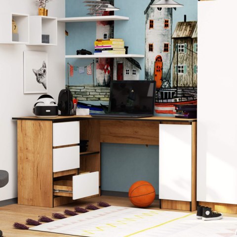 BIURKO NAROŻNE B20 CLP LEWOSTRONNE PK DĄB CRAFT / BIAŁE