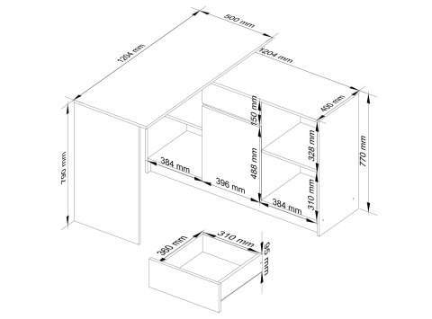 BIURKO NAROŻNE - ZESTAW B-17 KOMODA I BIURKO PK BIAŁY POŁYSK