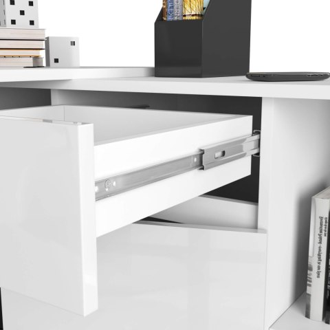 BIURKO NAROŻNE - ZESTAW B-17 KOMODA I BIURKO PK BIAŁY POŁYSK