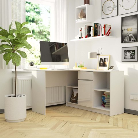 BIURKO NAROŻNE - ZESTAW B-17 KOMODA I BIURKO PK BIAŁY POŁYSK