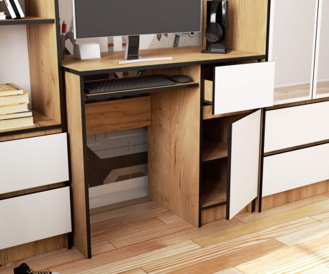 Biurko komputerowe 90 cm Piksel prawe - PK dąb craft-białe