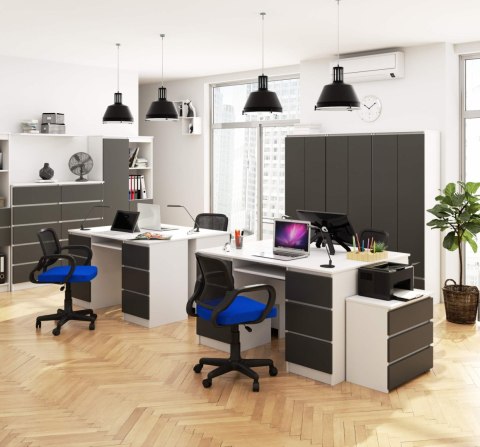 Biurko komputerowe A-11 135 cm 6 szuflad PK białe-grafit szary