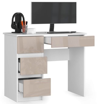 Biurko komputerowe A-7 90 cm lewe - białe-cappuccino połysk