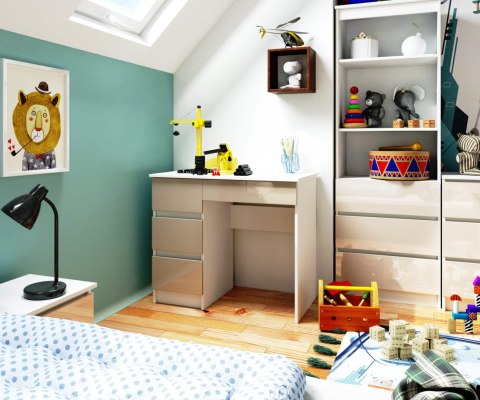 Biurko komputerowe A-7 90 cm lewe - białe-cappuccino połysk