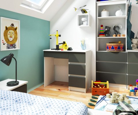 Biurko komputerowe A-7 90 cm prawe PK- białe-grafit szary