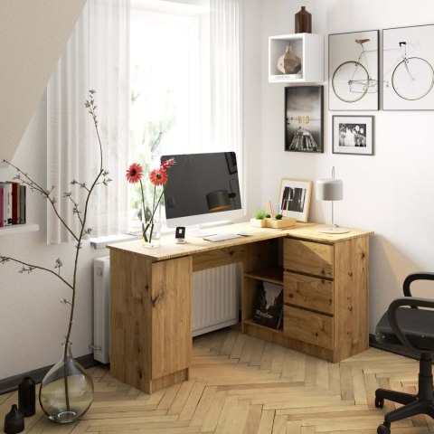Biurko narożne B20 155 cm prawe - PK dąb artisan - 3 szuflady