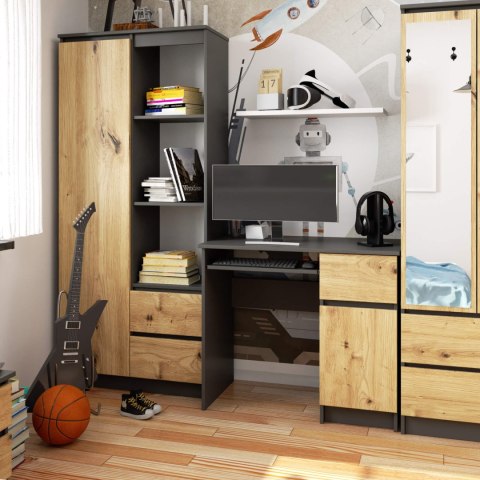 BIURKO KOMPUTEROWE PIKSEL PK SZARE / DĄB ARTISAN - PRAWE