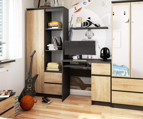 BIURKO KOMPUTEROWE PIKSEL PK SZARE / DĄB SONOMA - PRAWE