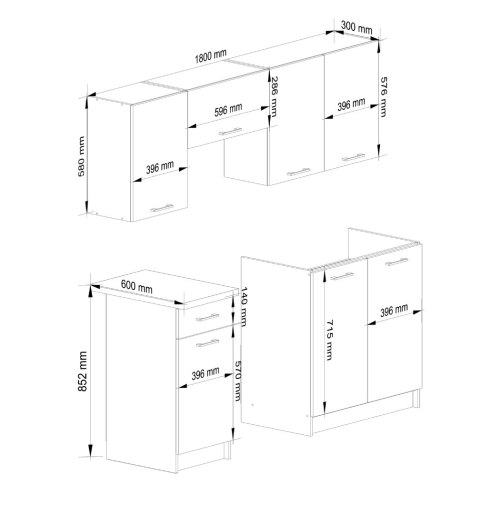 MEBLE KUCHENNE ZESTAW OLIWIA 1.8M BIAŁY-BETON