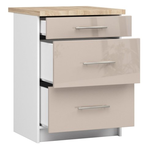 Szafka OLIWIA S60 3SZ + BLAT BIAŁA / CAPPUCCINO POŁYSK