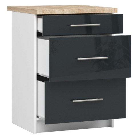 Szafka OLIWIA S60 3SZ + BLAT BIAŁA / GRAFIT POŁYSK