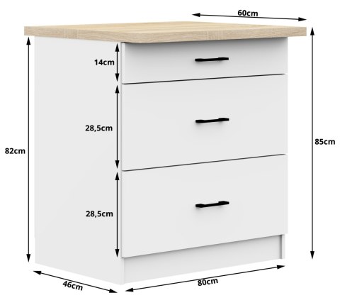 Szafka OLIWIA S80 3SZ BIAŁA + BLAT