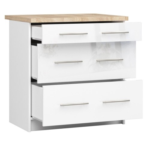 Szafka OLIWIA S80 3SZ + BLAT BIAŁA / BIAŁY POŁYSK