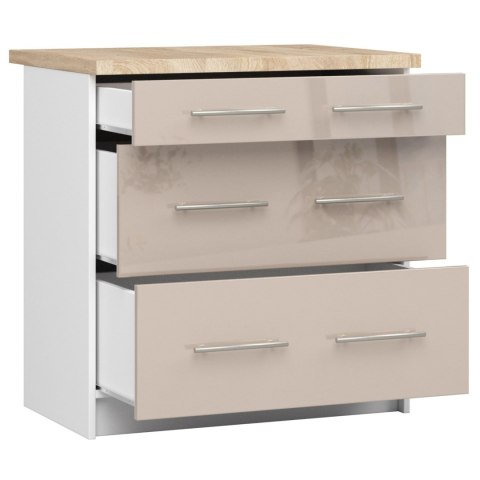 Szafka OLIWIA S80 3SZ + BLAT BIAŁA / CAPPUCCINO POŁYSK