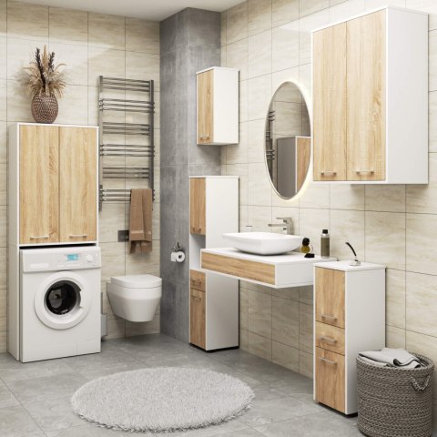 ŁAZIENKA FIN 180 SŁUPEK PRALKA PEŁNE 2D - BIAŁY / DĄB SONOMA