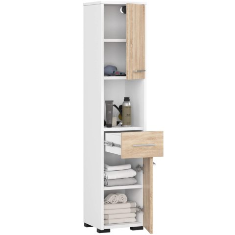 REGAŁ ŁAZIENKA FIN SŁUPEK 30 2D 1SZ 1W 140cm PK BIAŁY / SONOMA