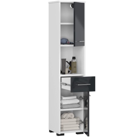 REGAŁ ŁAZIENKA FIN SŁUPEK 30 2D 1SZ 1W 140cm PK GRAFIT POŁYSK