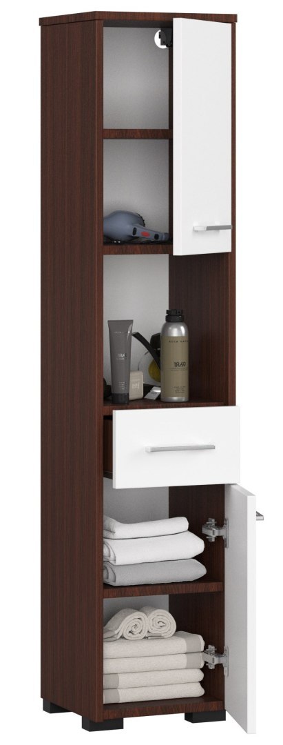 REGAŁ ŁAZIENKA FIN SŁUPEK 30 2D 1SZ 1W 140cm VENGE / BIAŁY