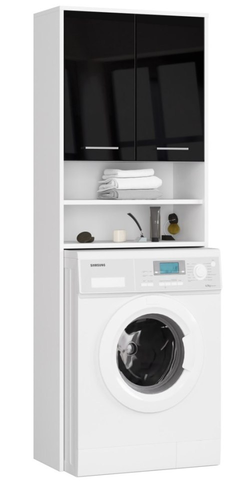 SŁUPEK REGAŁ ŁAZIENKOWY FIN NAD PRALKĘ BIAŁY / CZARNY POŁYSK