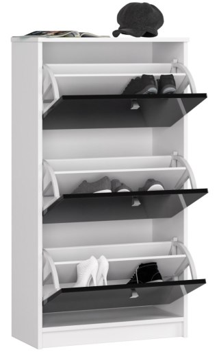 SZAFKA NA BUTY 3 UCHYLNE DRZWICZKI 60 cm BIAŁA / CZARNY POŁYSK