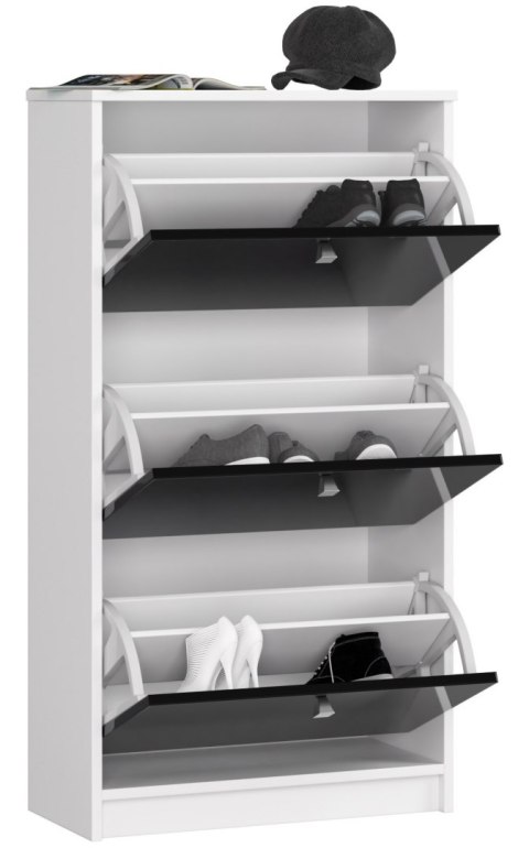 SZAFKA NA BUTY 3 UCHYLNE DRZWICZKI 60 cm BIAŁA / CZARNY POŁYSK