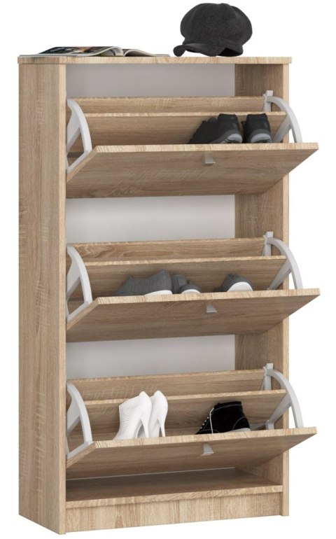SZAFKA NA BUTY 3 UCHYLNE DRZWICZKI 60 cm DĄB SONOMA