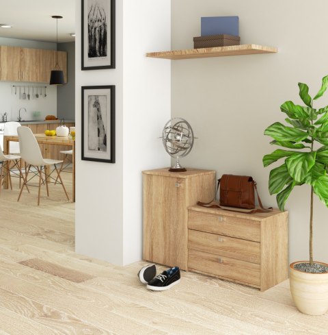 Szafka na buty S16 z komodą 3 uchylne drzwiczki - dąb sonoma