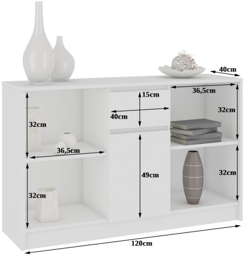 KOMODA B-17 120 cm 1 SZUFLADA 1 DRZWI PK BIAŁA