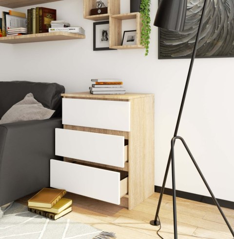 KOMODA K 60 cm 3 SZUFLADY PK SONOMA / BIAŁA