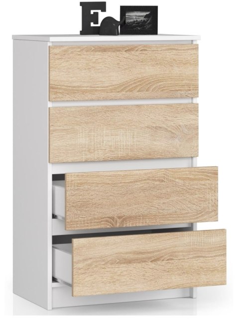 KOMODA K 60 cm 4 SZUFLADY PK BIAŁA / SONOMA
