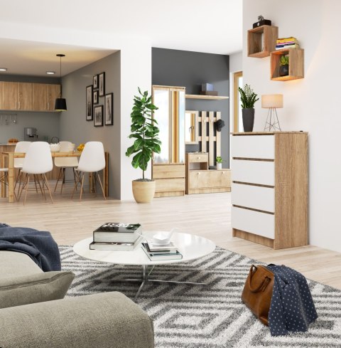 KOMODA K 60 cm 4 SZUFLADY PK SONOMA / BIAŁA