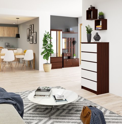 KOMODA K 60 cm 5 SZUFLAD PK WENGE / BIAŁA