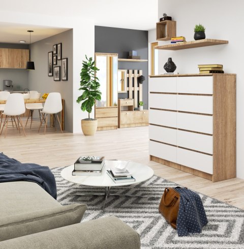 KOMODA K120 10SZ CLP PK DĄB SONOMA / BIAŁY