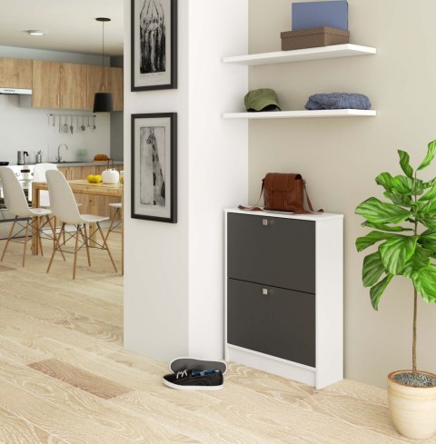 Szafka na buty 2 uchylne drzwiczki 60 cm - biała-grafit szary