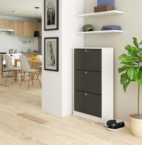 Szafka na buty 3 uchylne drzwiczki 60 cm - biała-grafit szary